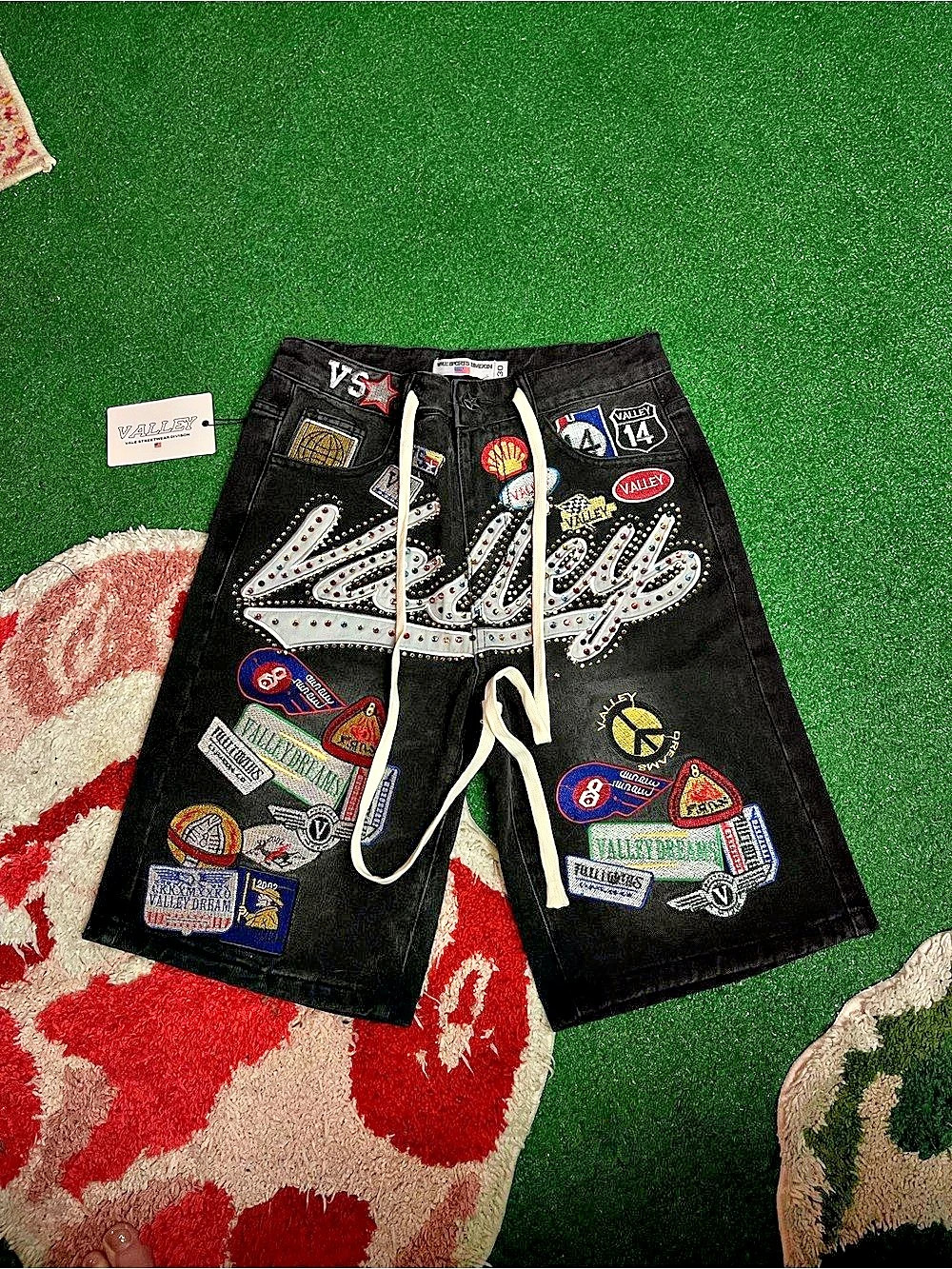 Valley Patchwork Embellished Jean Shorts